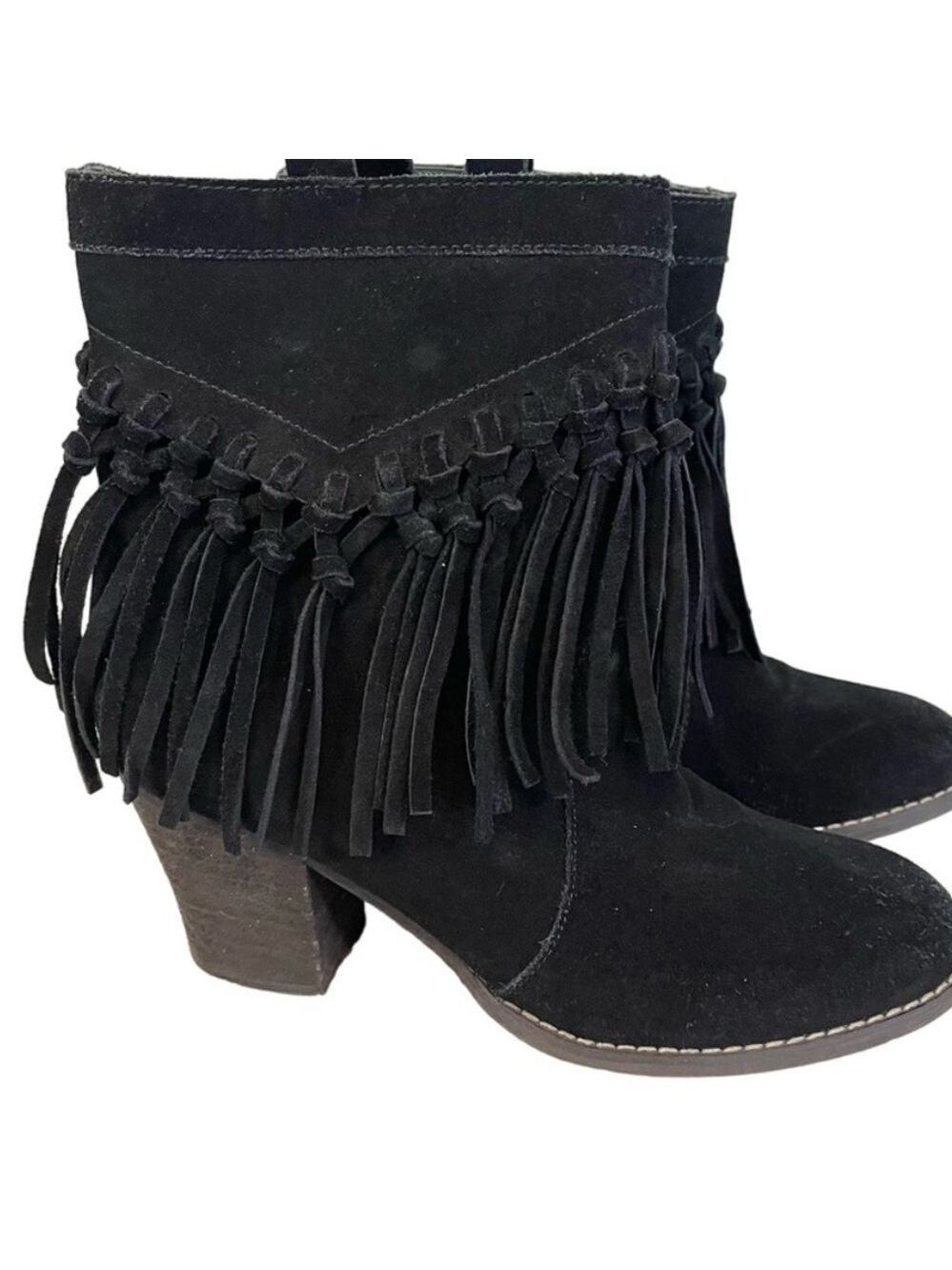 Sbicca Women's Vintage Collection Suede Leather Fringe Ankle Black Boots Sz 7.5